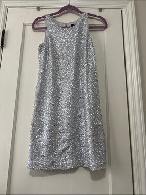 White House Black Market Silver Sequin Shift Dress